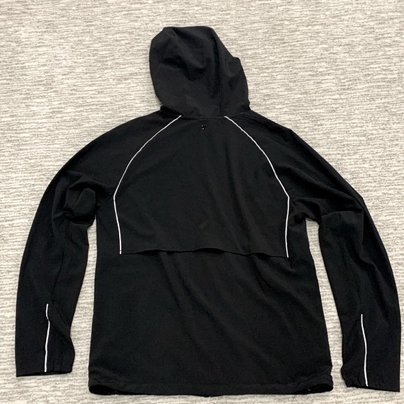 Mens Running Jacket Size Large Black Reflective Trim Lightweight Zip Hoodie - Picture 11 of 13